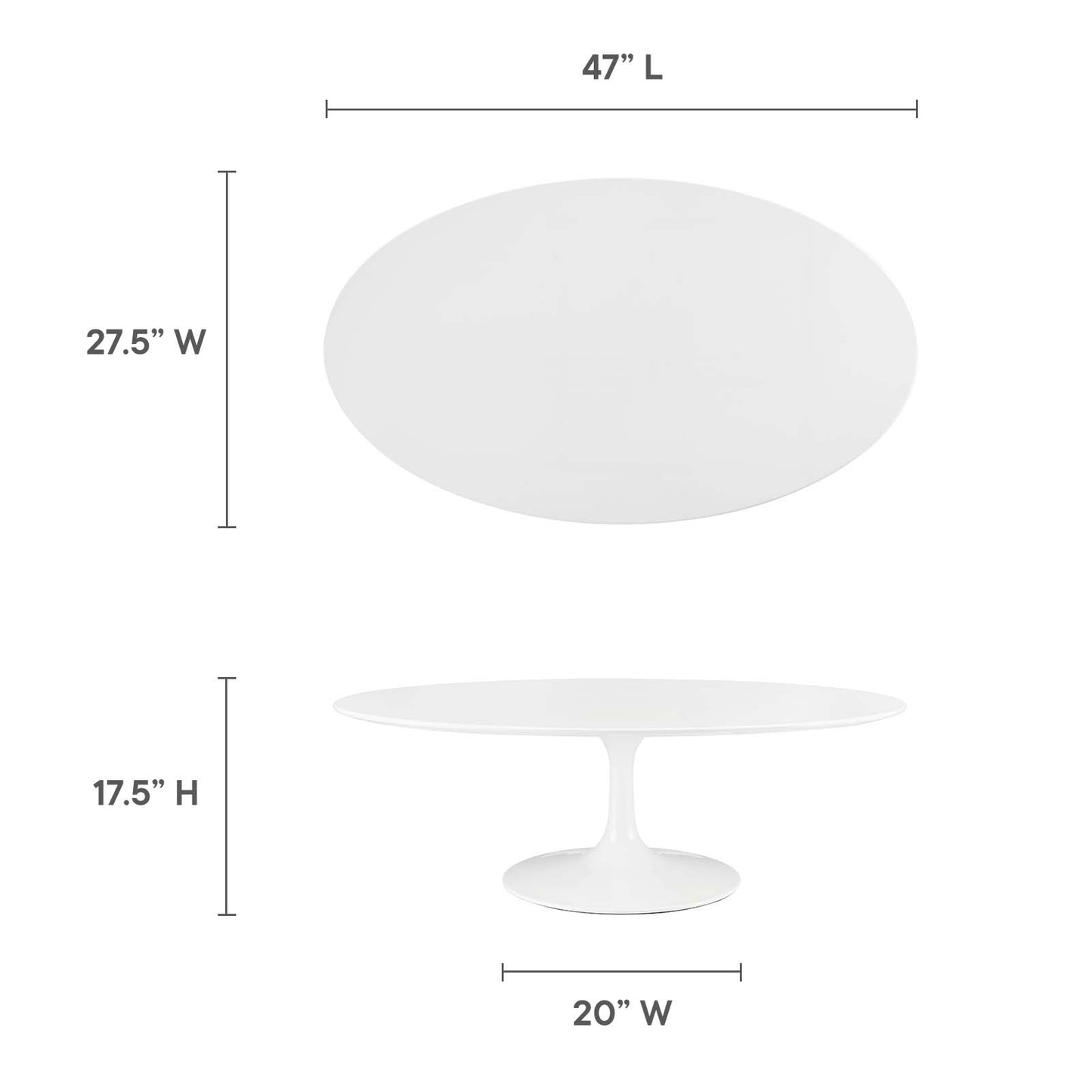 Modway Lippa 48" Oval-Shaped Wood Top Coffee Table in White - EEI-2018 | Coffee Tables | Modishstore - 12