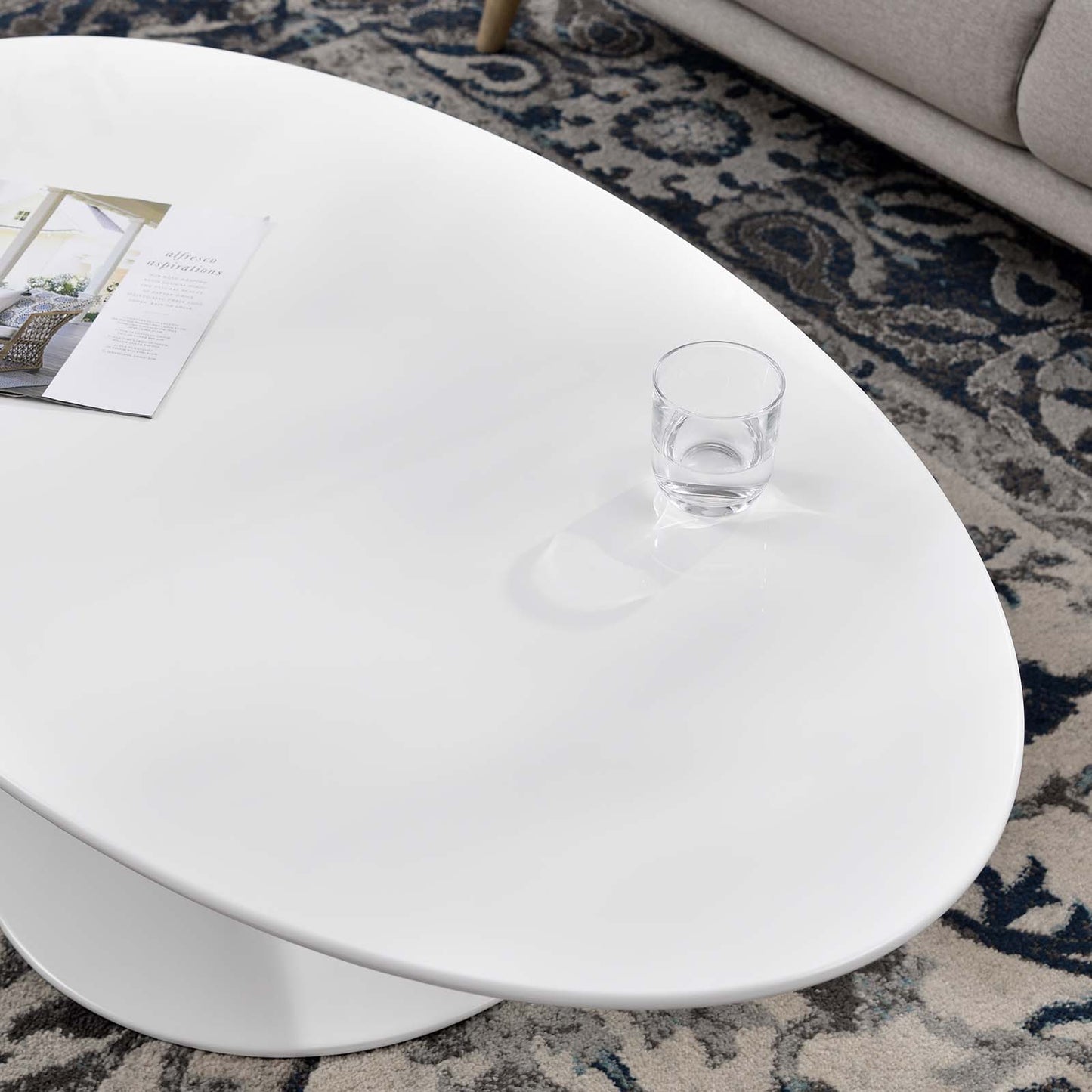 Modway Lippa 48" Oval-Shaped Wood Top Coffee Table in White - EEI-2018