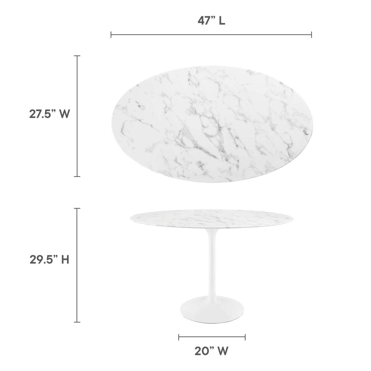 Modway Lippa 48" Oval Artificial Marble Dining Table in White - EEI-2021
