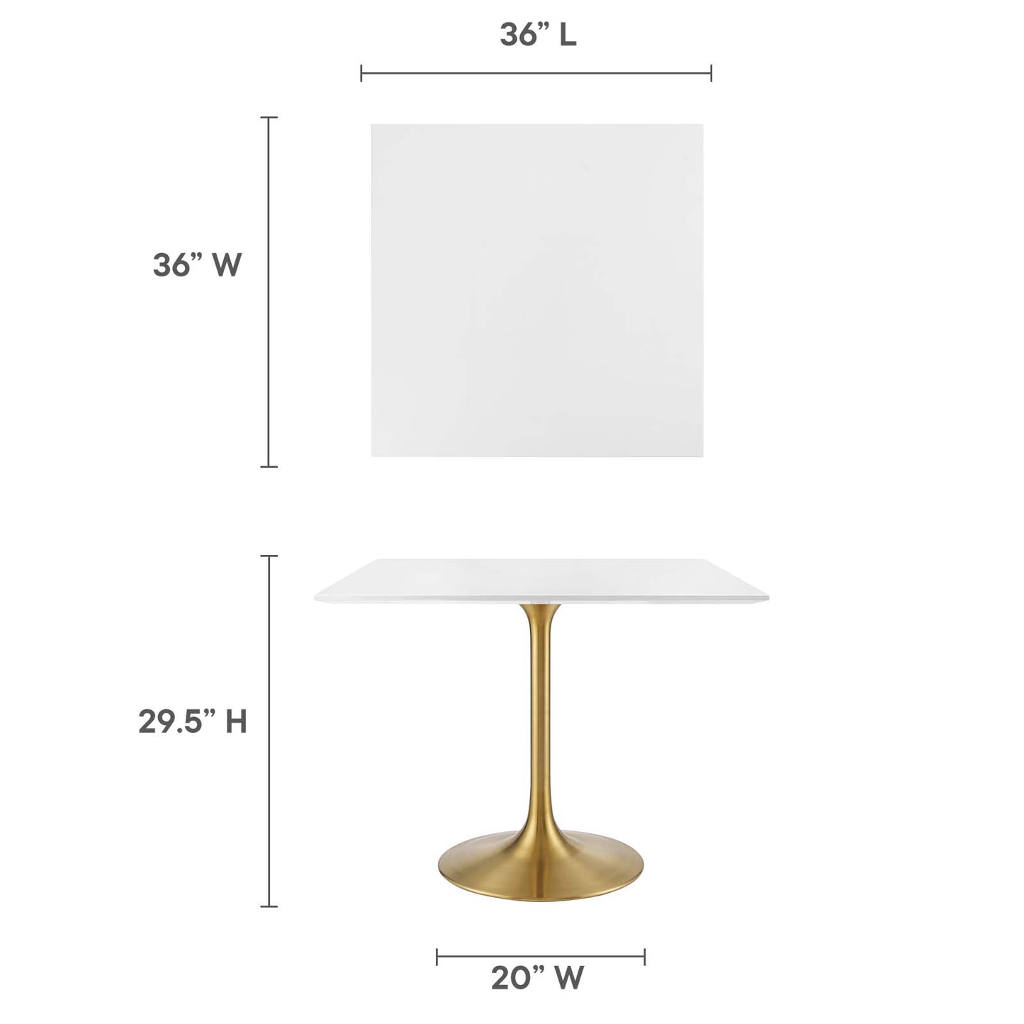 Modway Lippa 36" Square Wood Top Dining Table in Gold White - EEI-3212 | Dining Tables | Modishstore - 11