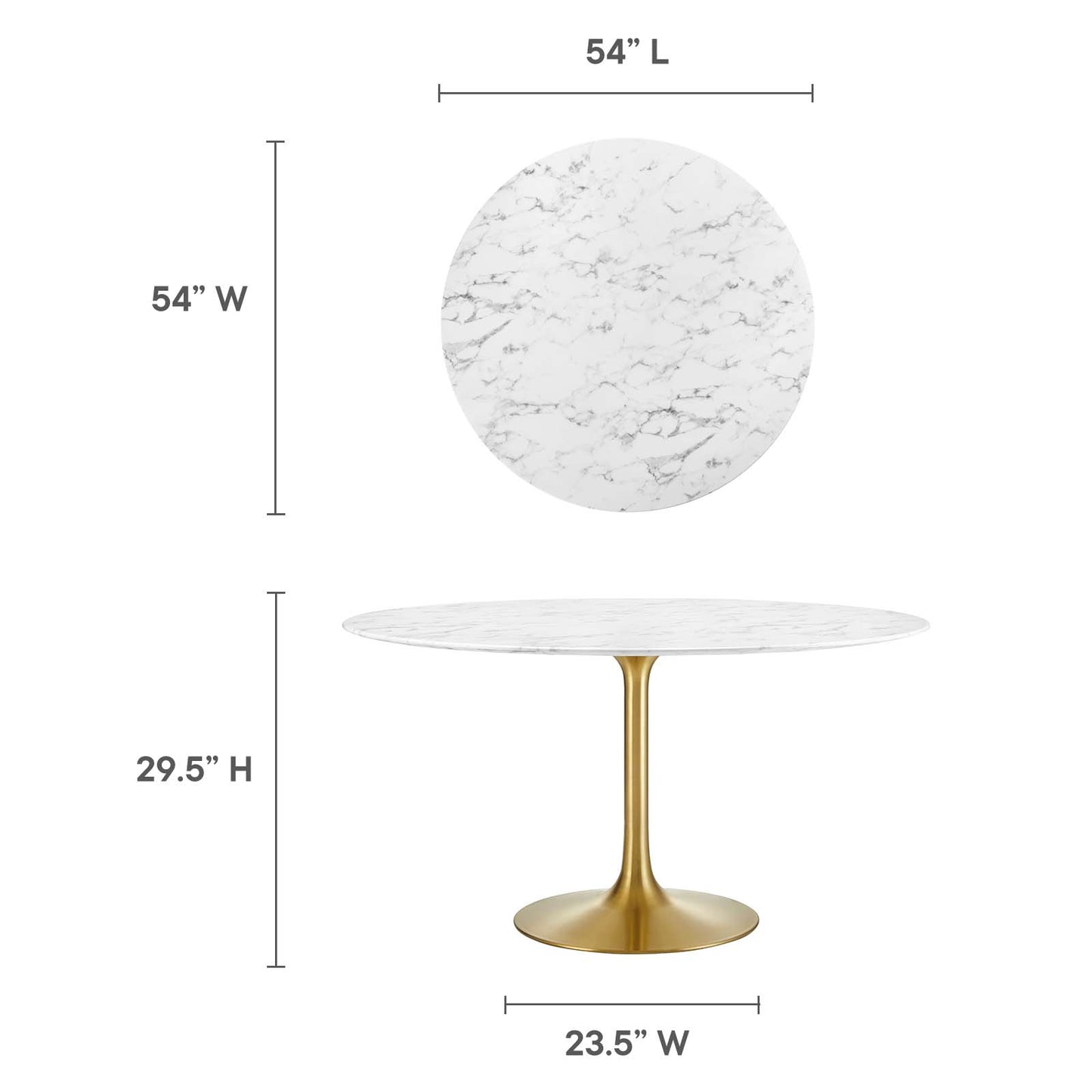 Modway Lippa 54" Round Artificial Marble Dining Table in Gold White - EEI-3233 | Dining Tables | Modishstore - 11