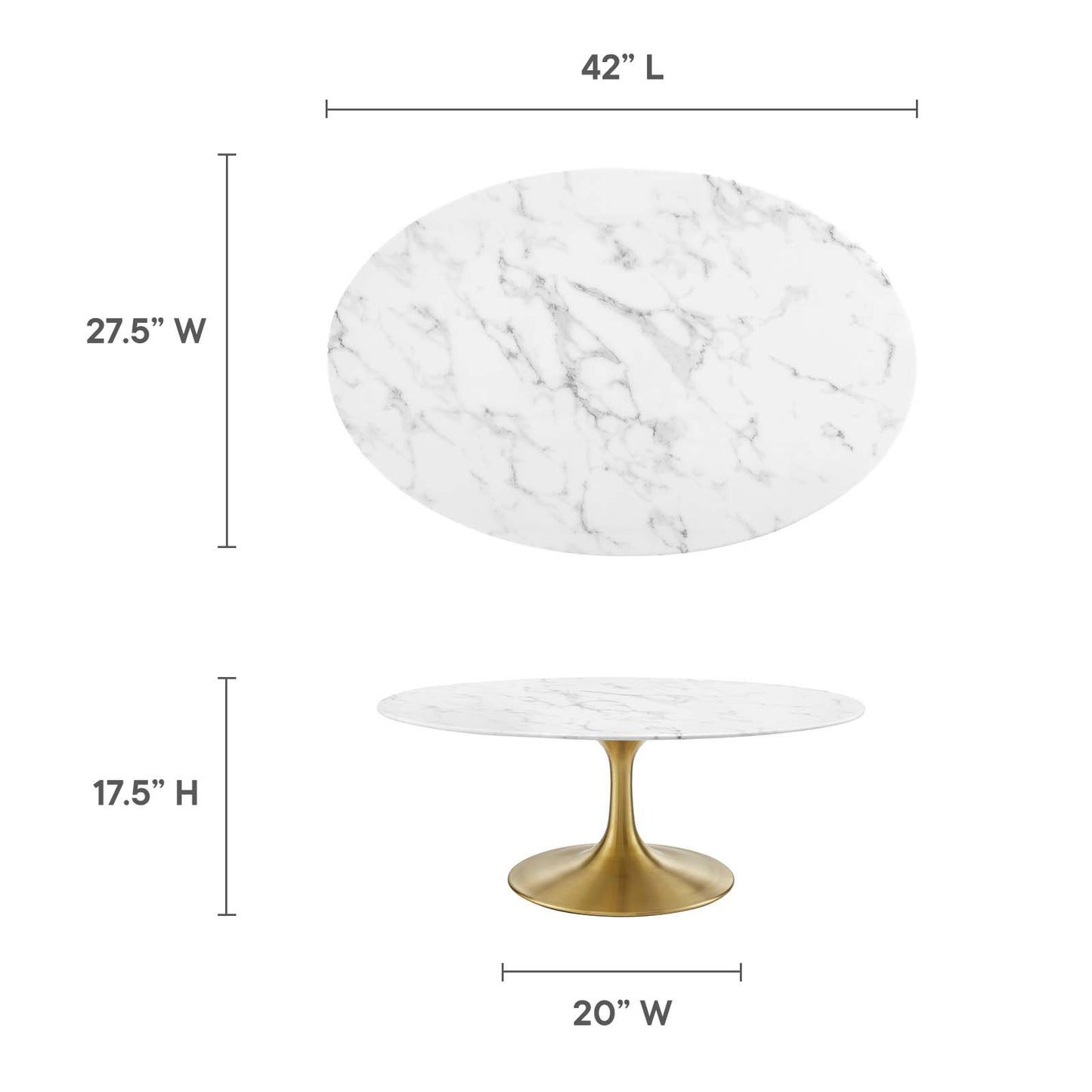 Modway Lippa 42" Oval-Shaped Coffee Table In Gold White - EEI-3249 - EEI-3249 | Coffee Tables | Modishstore - 11