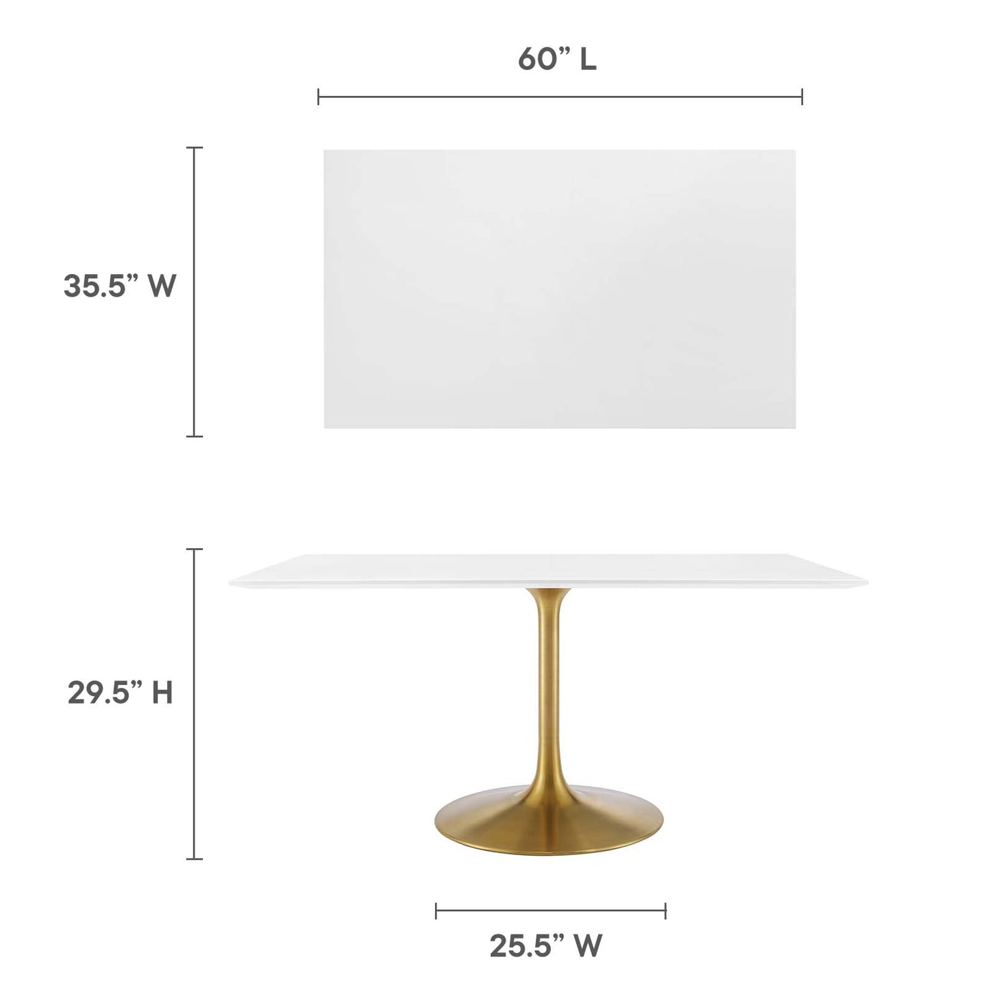 Modway Lippa 60" Rectangle Dining Table In Gold White - EEI-3256
