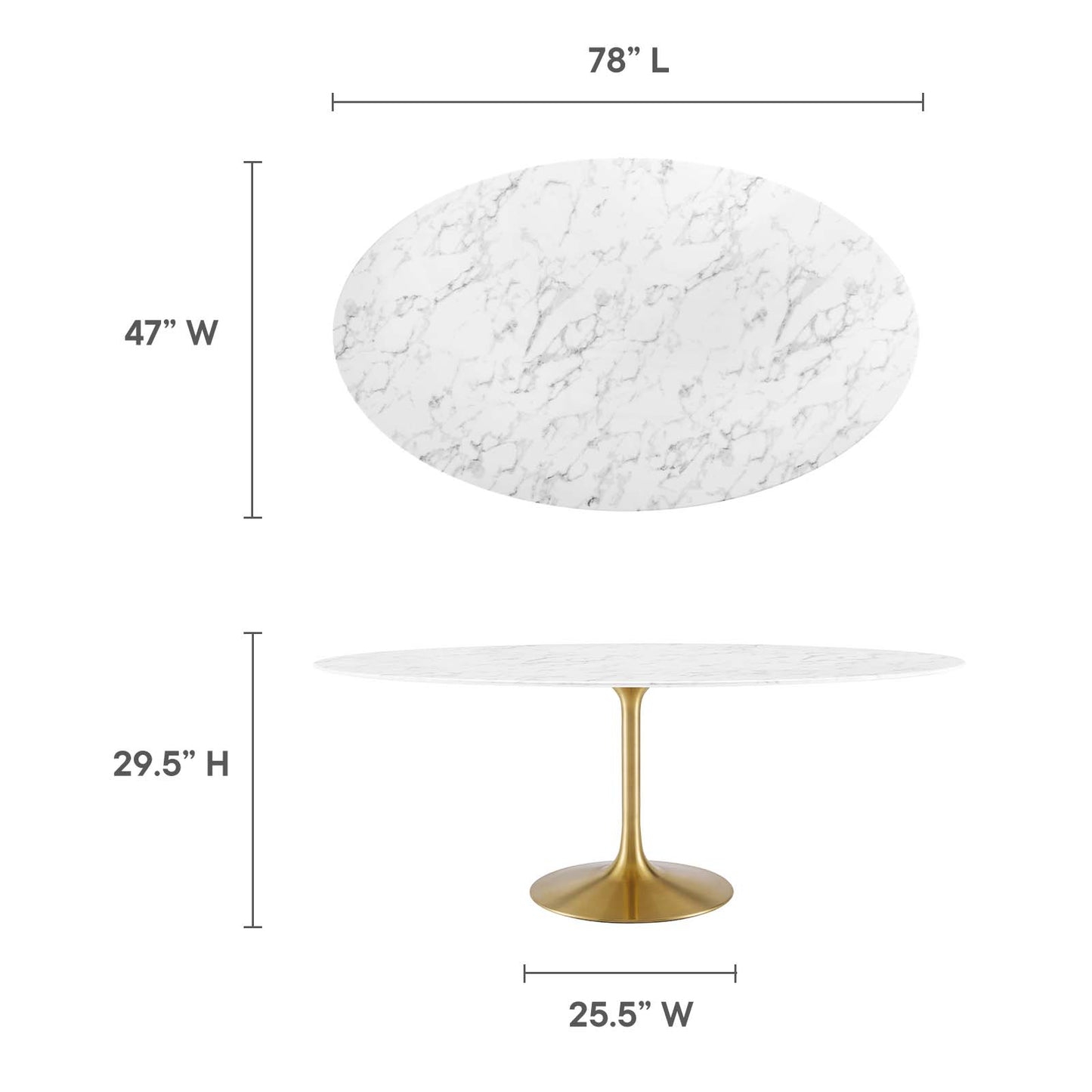 Modway Lippa 78" Oval Artificial Marble Dining Table in Gold White - EEI-3257