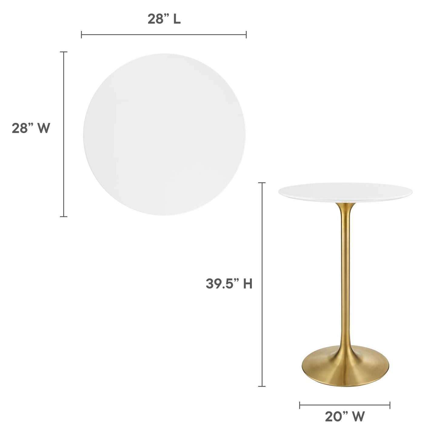 Modway Lippa 28" Bar Table In Gold White - EEI-3262 - EEI-3262 | Bar Tables | Modishstore - 8