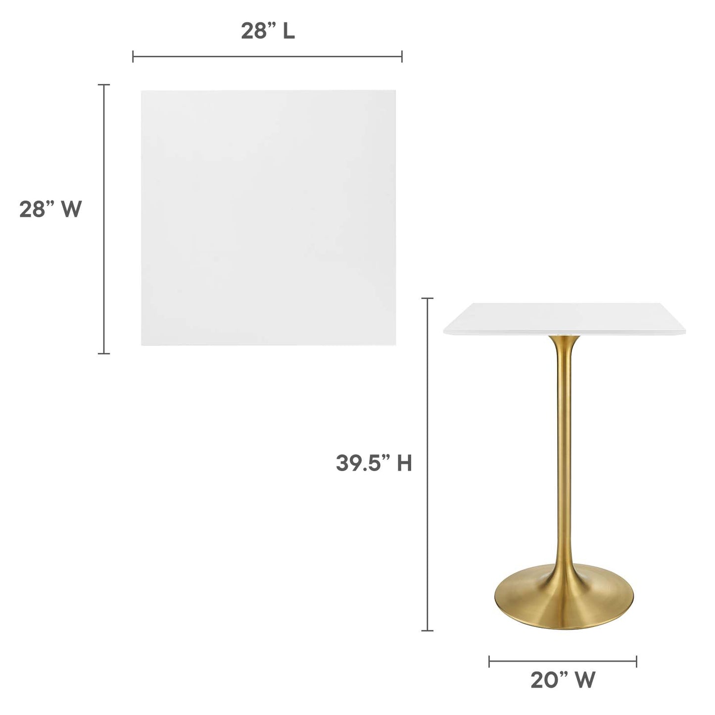 Modway Lippa 28" Square Bar Table Gold White - EEI-3263