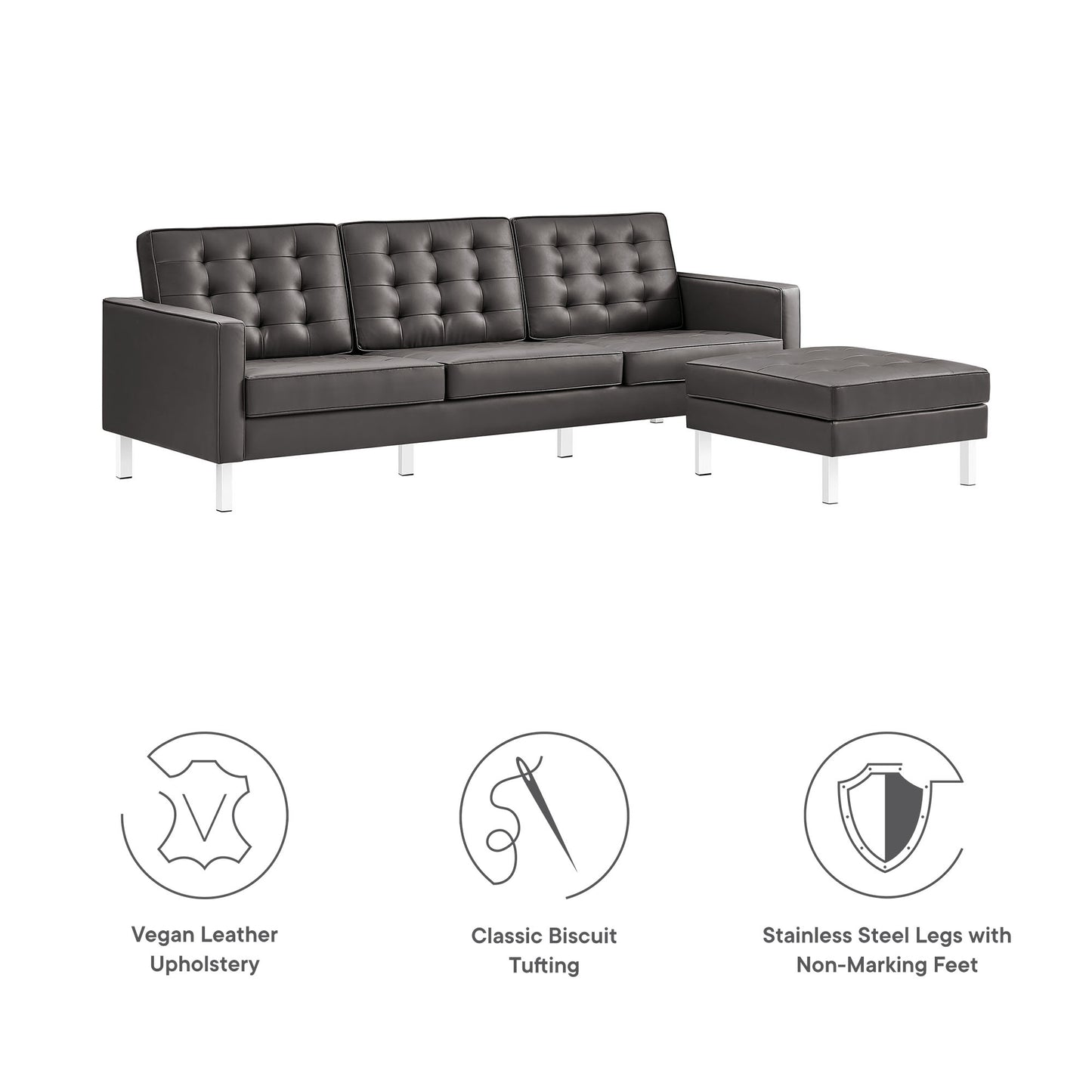 Loft Tufted Vegan Leather Sofa and Ottoman Set by Modway | Sofas | Modishstore - 3