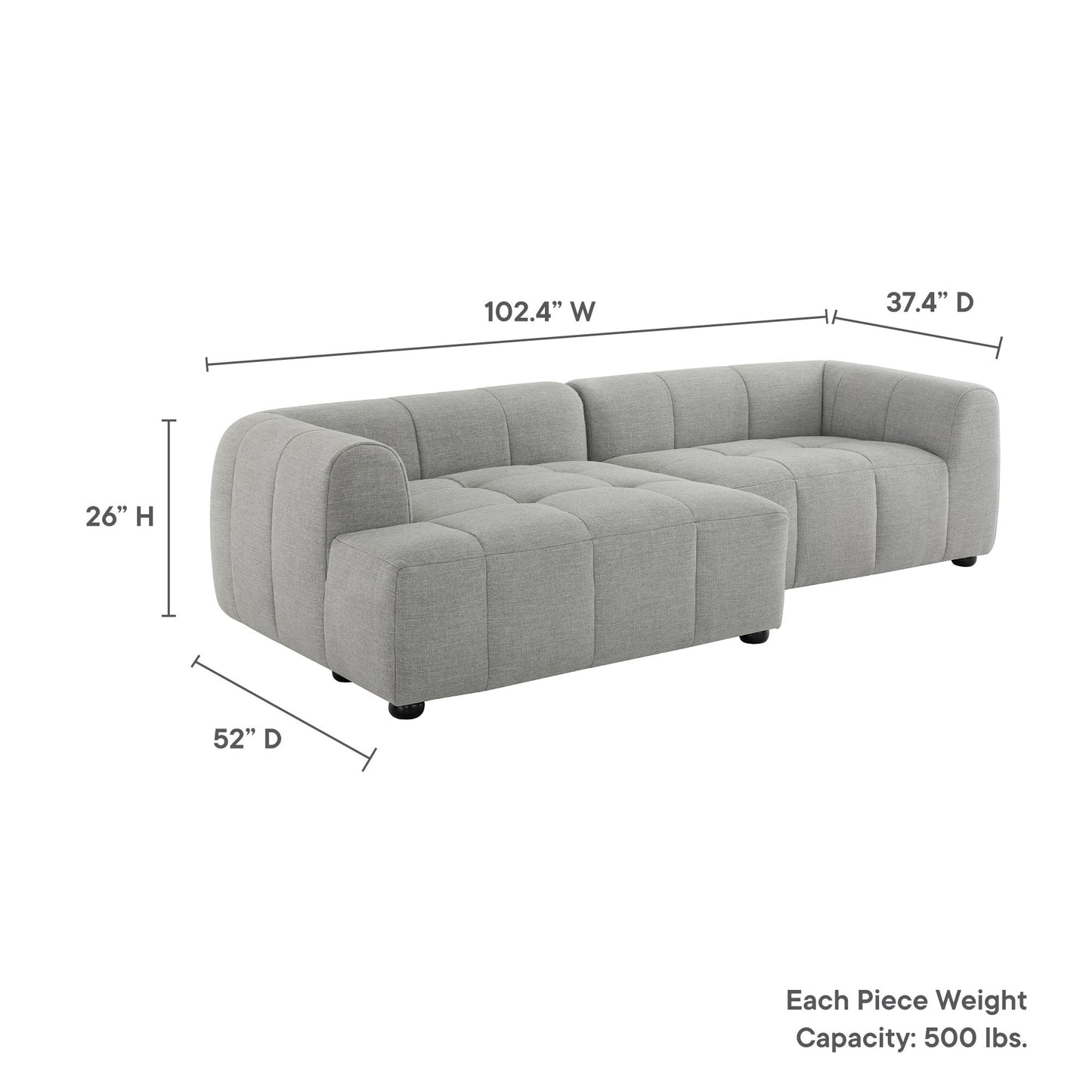 Liana Left-Facing Upholstered Fabric Modular Sofa with Chaise by Modway | Sofas | Modishstore - 24