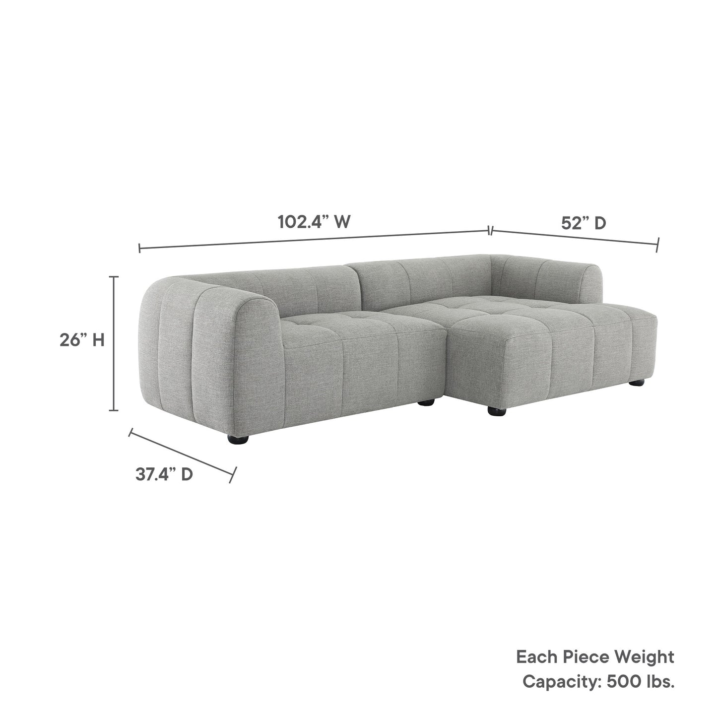 Liana Right-Facing Upholstered Fabric Modular Sofa with Chaise by Modway | Sofas | Modishstore - 24