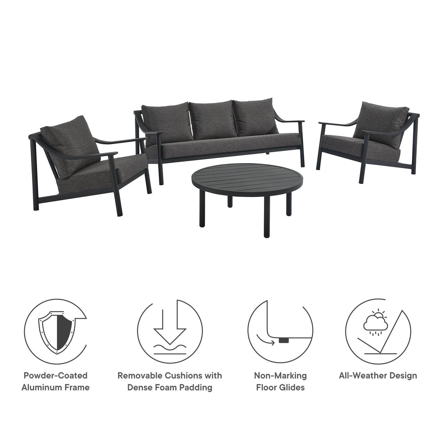 Terrace 4-Piece Outdoor Patio Aluminum Furniture Set by Modway | Sofa Set | Modishstore - 4