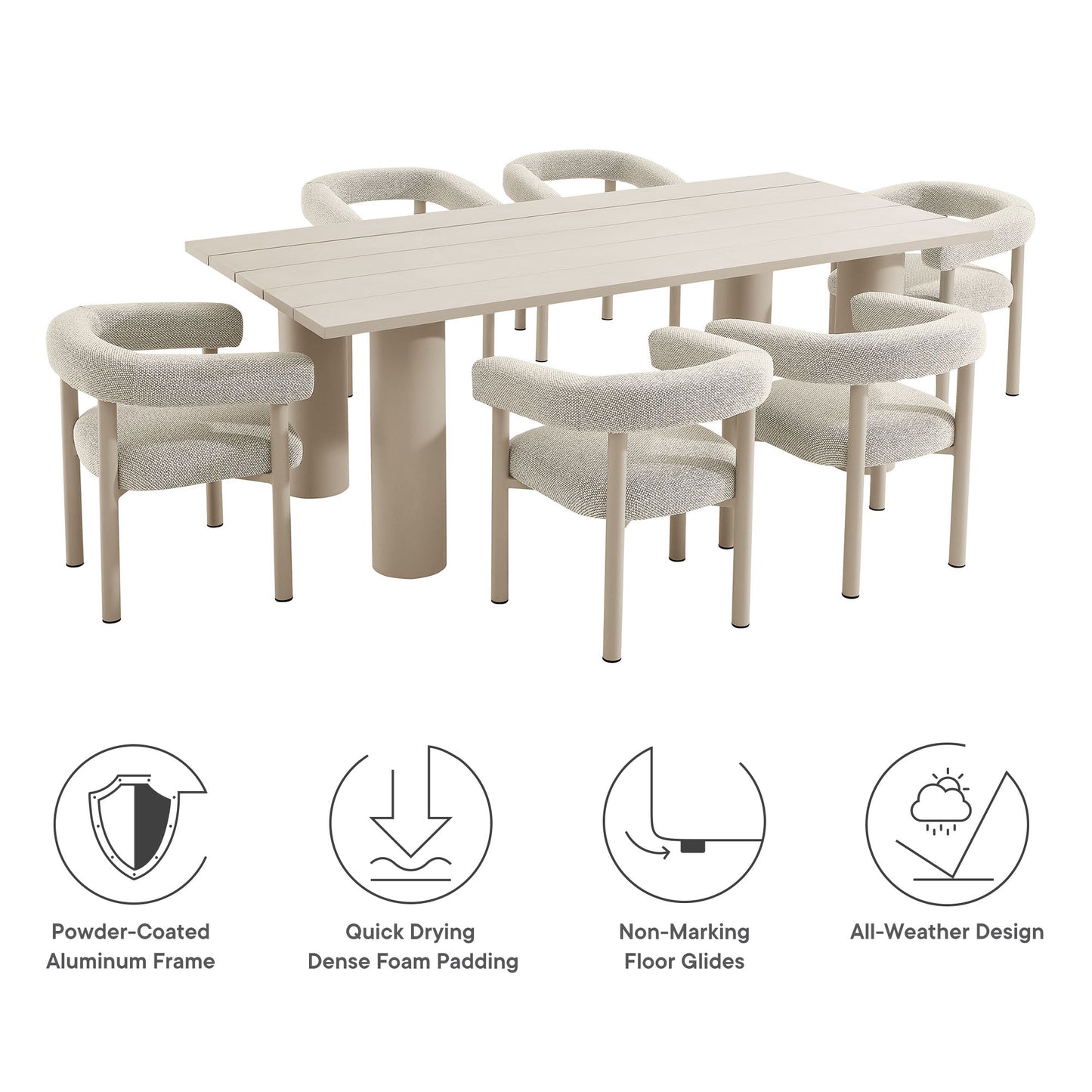 Nautica 7-Piece Rectangular Outdoor Patio Aluminum Dining Table and Chairs Set by Modway | Dining Tables | Modishstore - 12