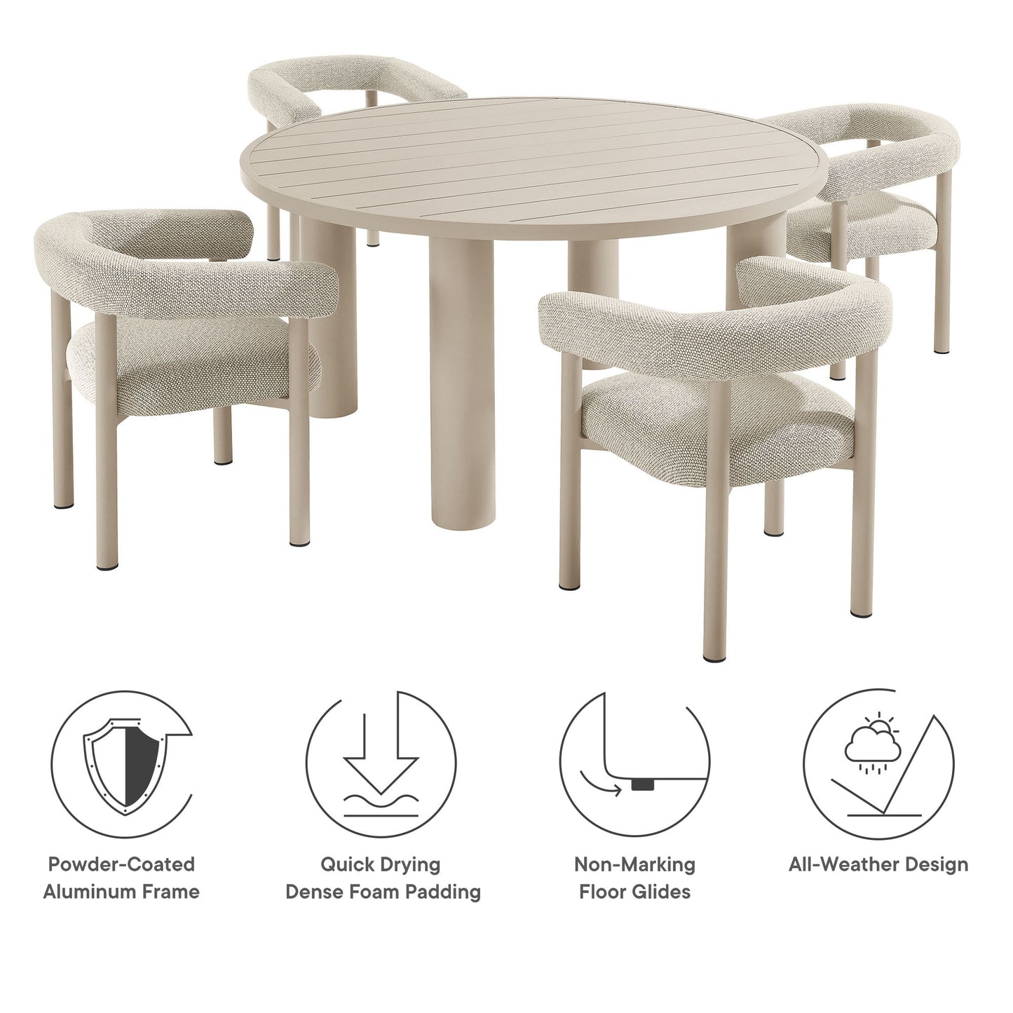 Nautica 5-Piece Round Outdoor Patio Aluminum Dining Table and Chairs Set by Modway | Dining Tables | Modishstore - 12