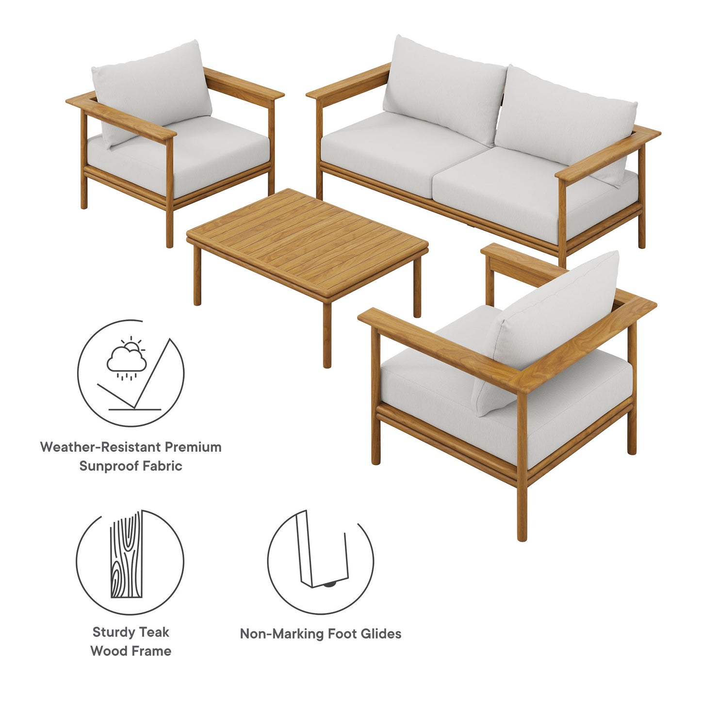 Wren 4-Piece Outdoor Patio Teak Wood Furniture Set by Modway | Outdoor Chairs | Modishstore - 9