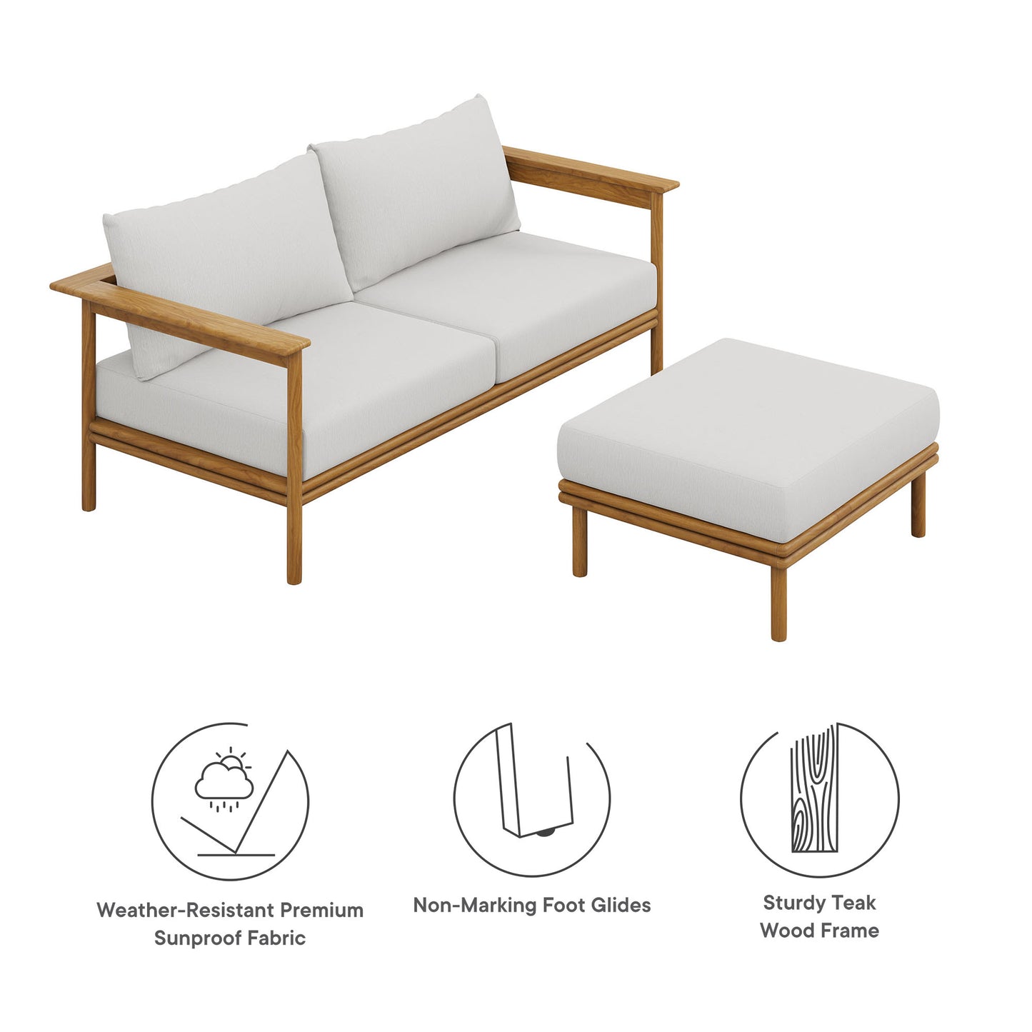 Wren 2-Piece Outdoor Patio Teak Wood Sofa and Ottoman Set by Modway | Outdoor Chairs | Modishstore - 9