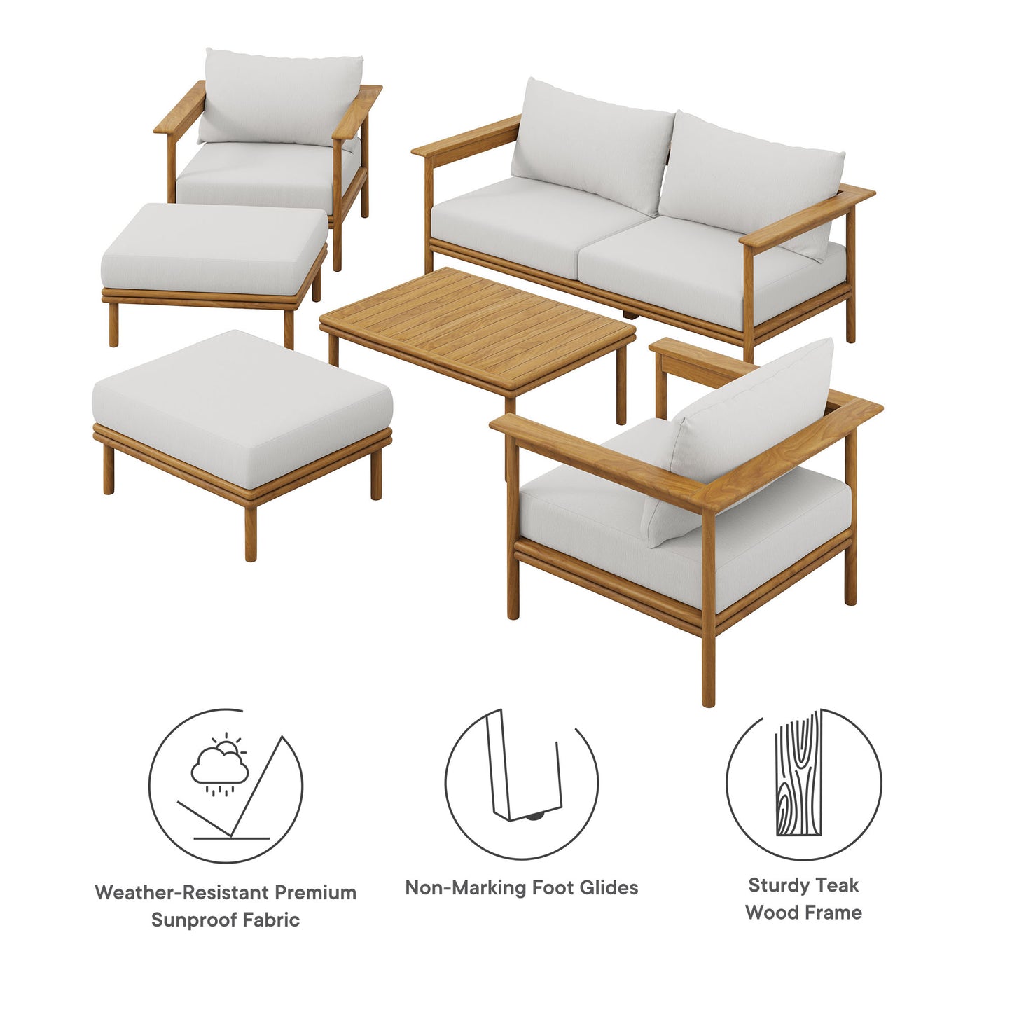 Wren 6-Piece Outdoor Patio Teak Wood Furniture Set by Modway | Outdoor Chairs | Modishstore - 9