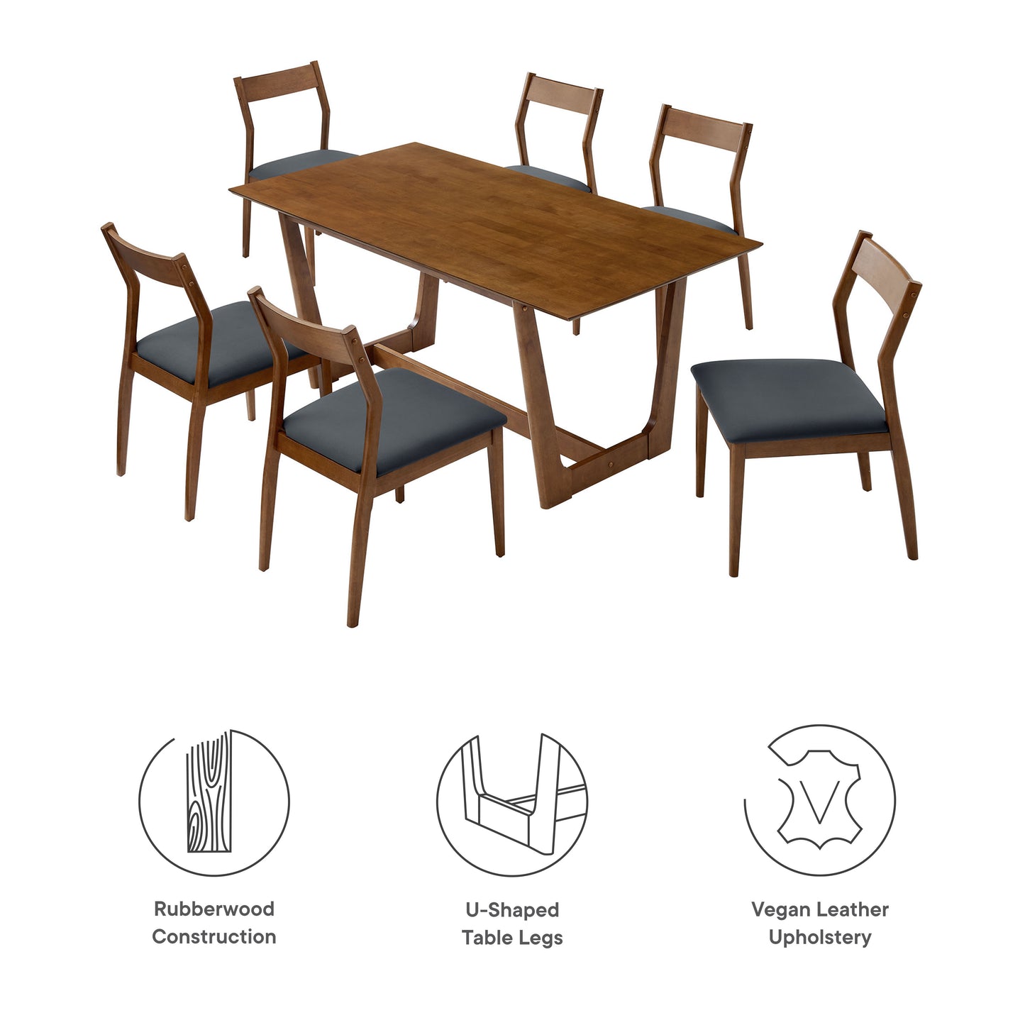 Solara 7-Piece Wood Dining Set with Vegan Leather Side Chairs by Modway | Dining Sets | Modishstore - 4