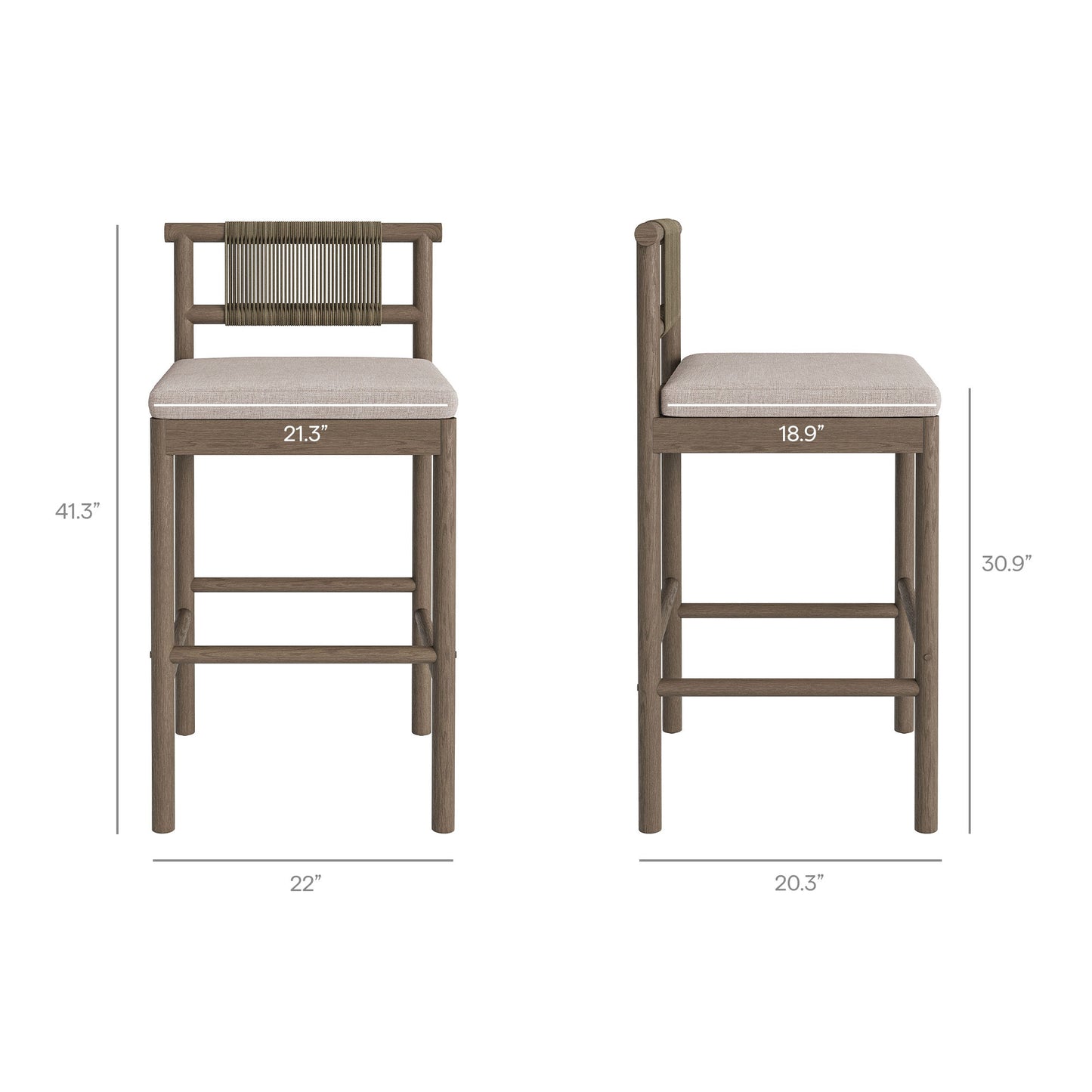 Eleni Outdoor Patio Teak Wood Bar Stools Set of 2 by Modway