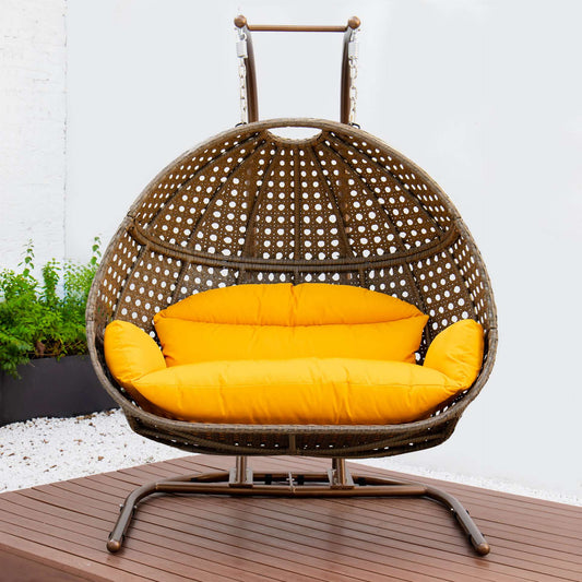 LeisureMod Wicker Hanging Double Egg Swing Chair  - EKDBG-57A | Outdoor Porch Swings | Modishstore