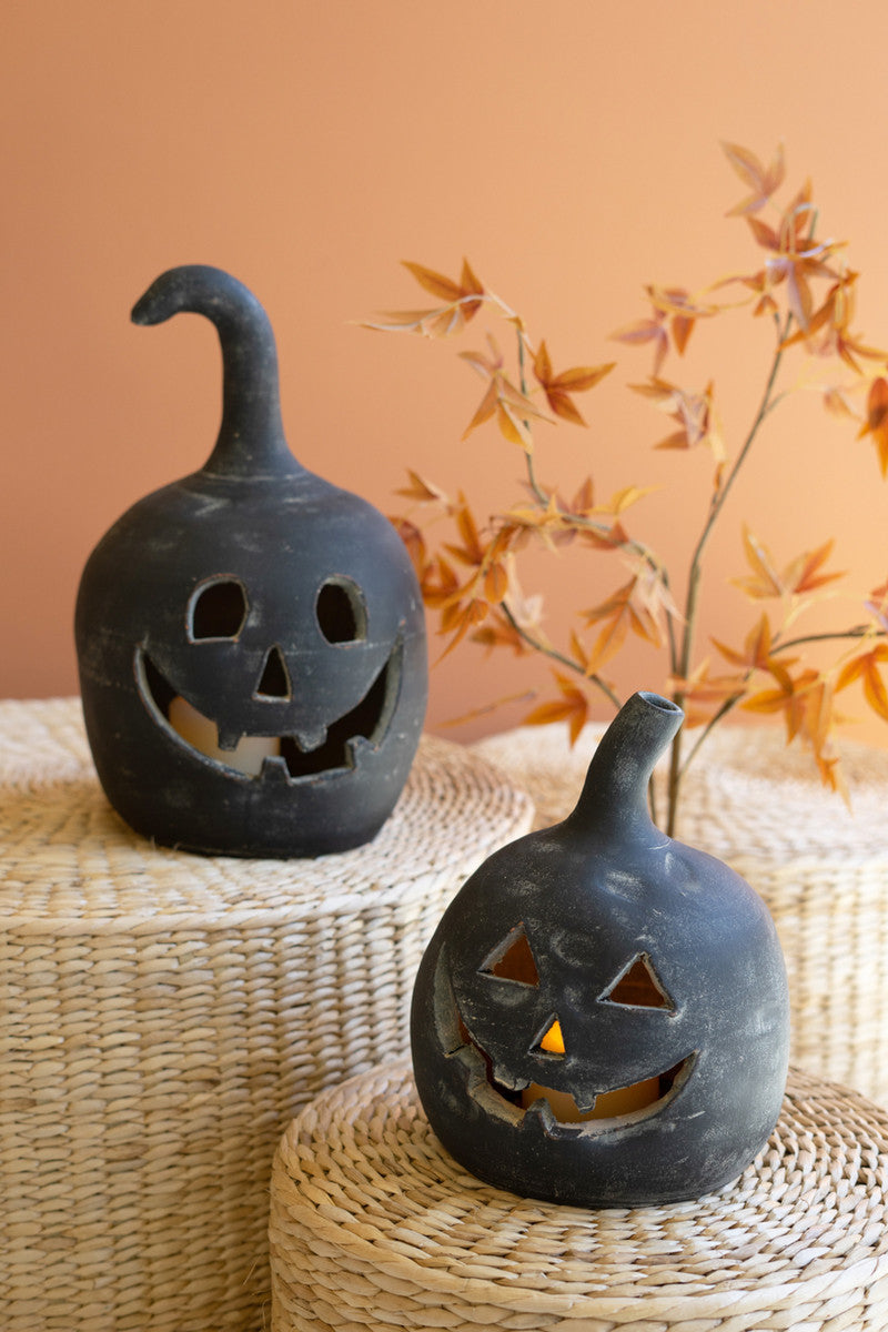 Black Clay Jack-O-Lanterns Set Of 2 By Kalalou | Lanterns | Modishstore - 3