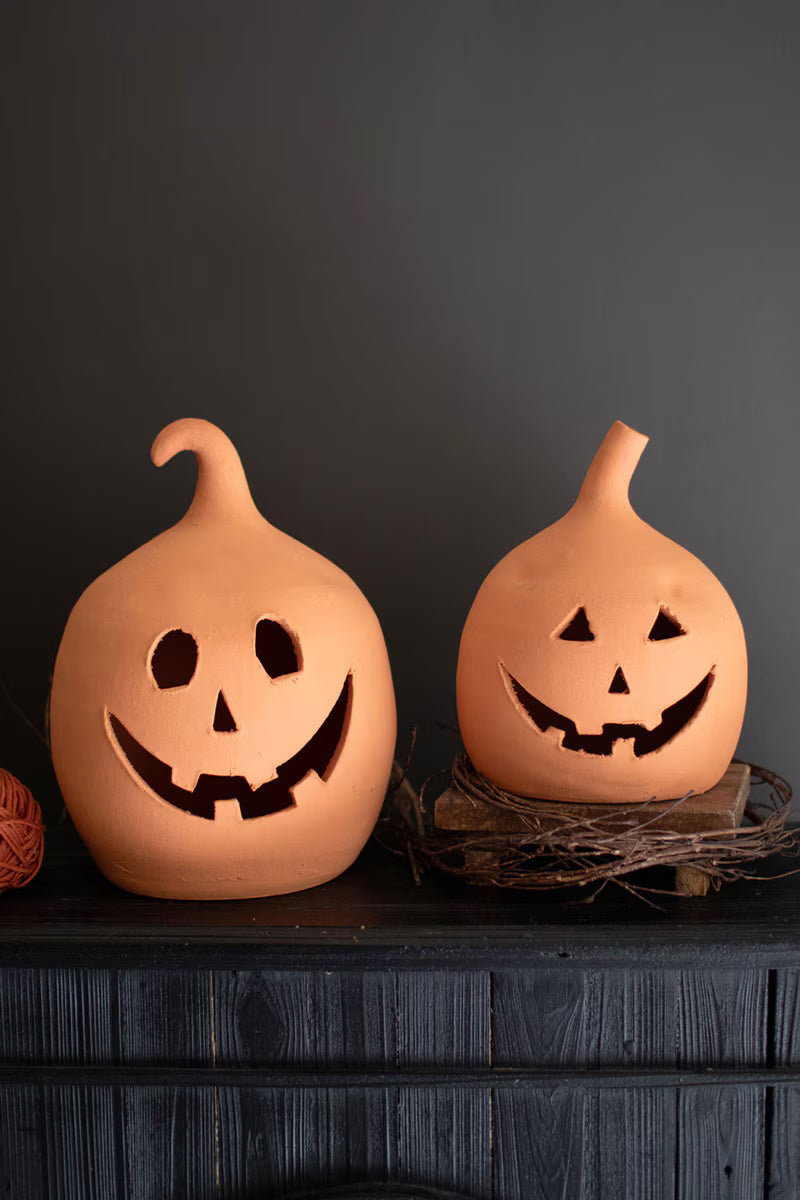 Set Of Two Terracotta Clay Jack-O-Lanterns By Kalalou