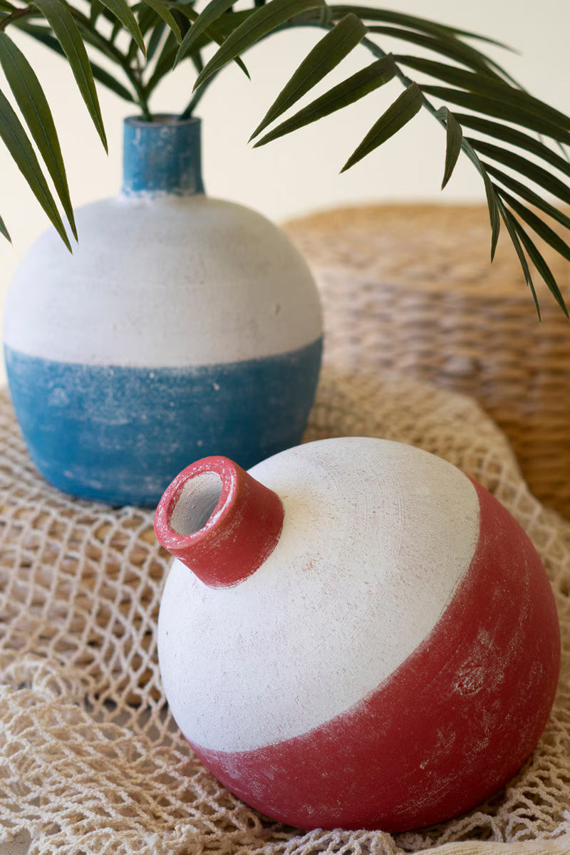 Set of 2 Clay Round Fishing Bobber Bud Vases by Kalalou