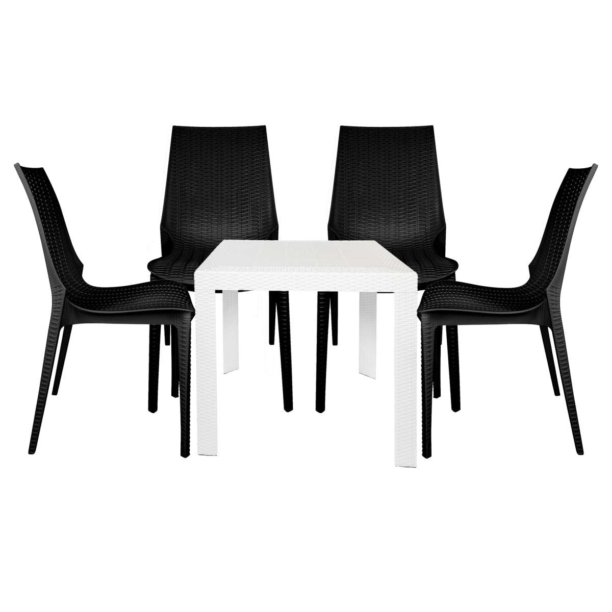 LeisureMod Kent 5-Piece Outdoor Dining Set with Plastic Square Table and 4 Stackable Chairs with Weave Design | Outdoor Dining Sets | Modishstore - 37