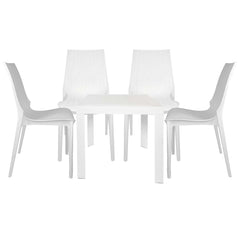 LeisureMod Kent 5-Piece Outdoor Dining Set with Plastic Square Table and 4 Stackable Chairs with Weave Design