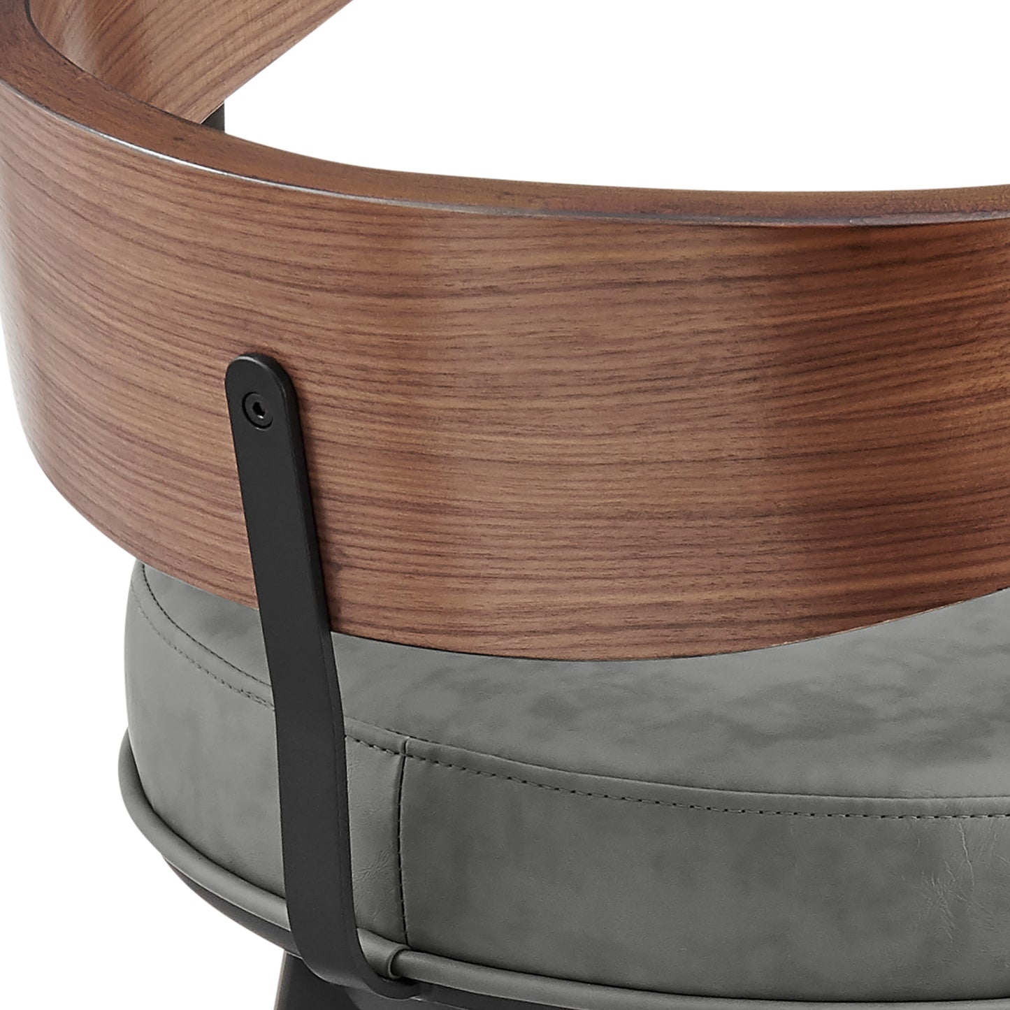 Lacey 30" Swivel Bar Stool in Black Iron with Walnut Finish and Vintage Gray Faux Leather By Armen Living | Bar Stools | Modishstore - 10