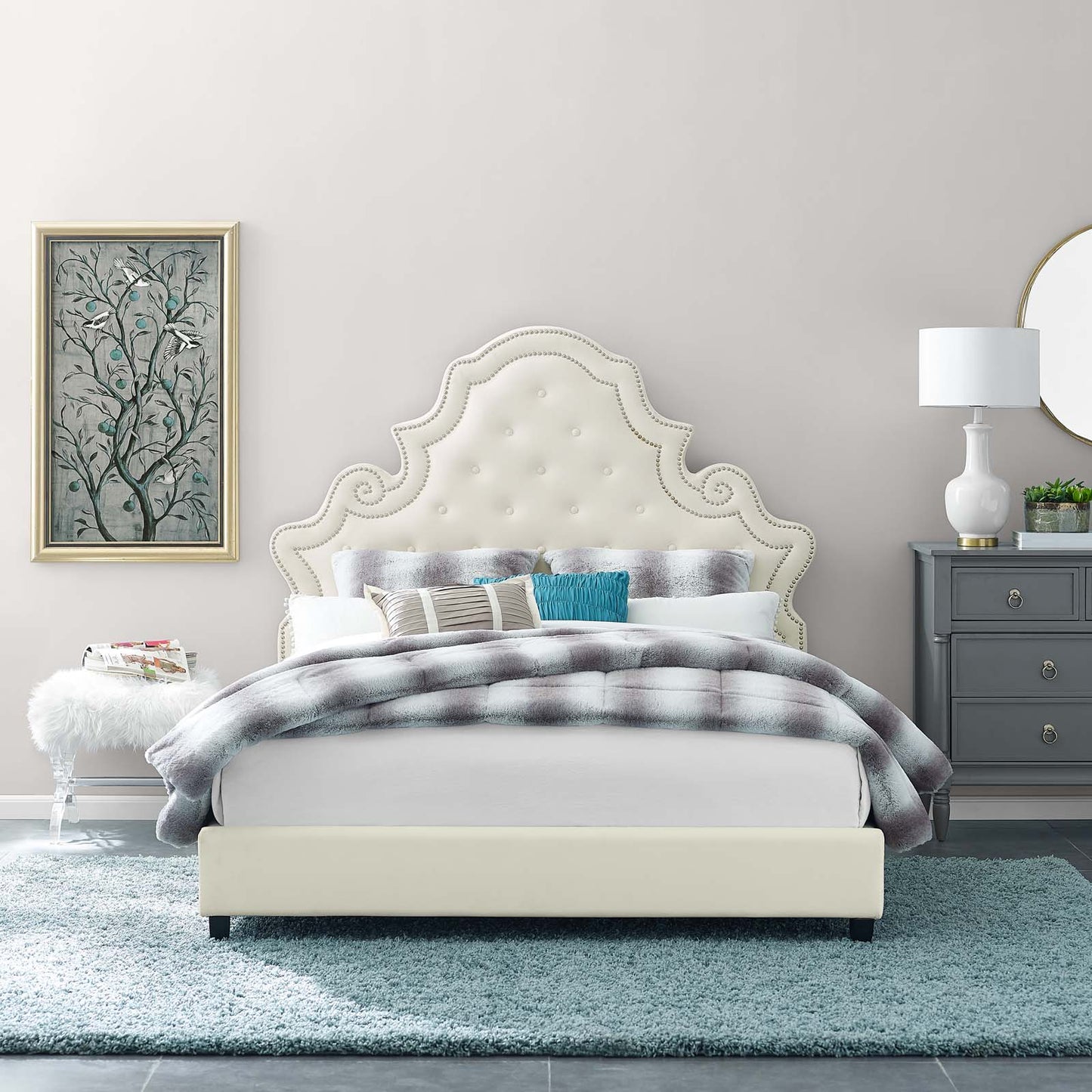 Modway Valentina Queen Tufted Nailhead Performance Velvet Platform Bed - MOD-5808 | Beds | Modishstore - 21