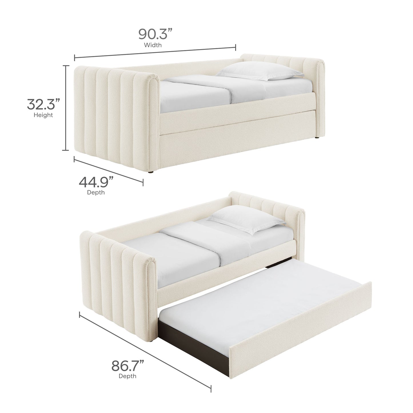 Veyla Channel Tufted Boucle Twin Daybed With Trundle by Modway | Beds | Modishstore - 16