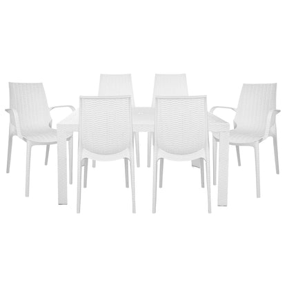LeisureMod Kent Mid-Century 7-Piece Rectangular Outdoor Dining Set with 4 Side Chairs and 2 Armchairs | Outdoor Dining Sets | Modishstore - 22