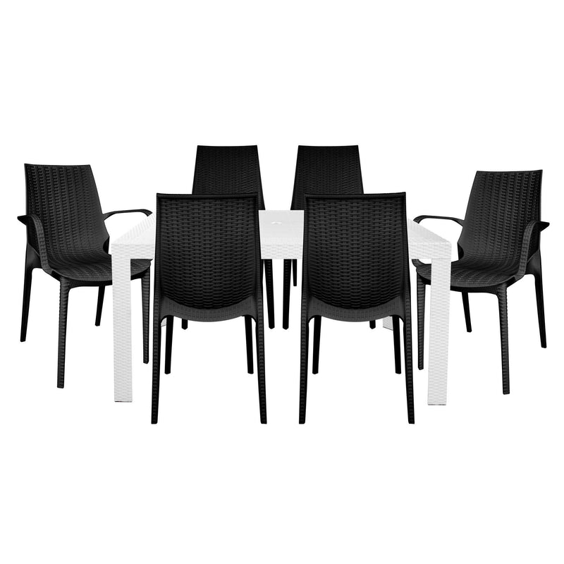 LeisureMod Kent Mid-Century 7-Piece Rectangular Outdoor Dining Set with 4 Side Chairs and 2 Armchairs | Outdoor Dining Sets | Modishstore - 43
