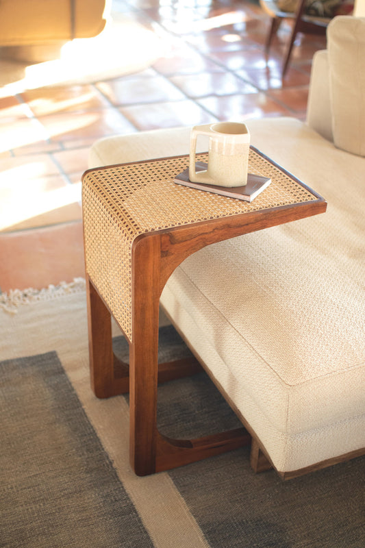 Wood Side Table With Woven Cane Detail By Kalalou | Side Tables | Modishstore