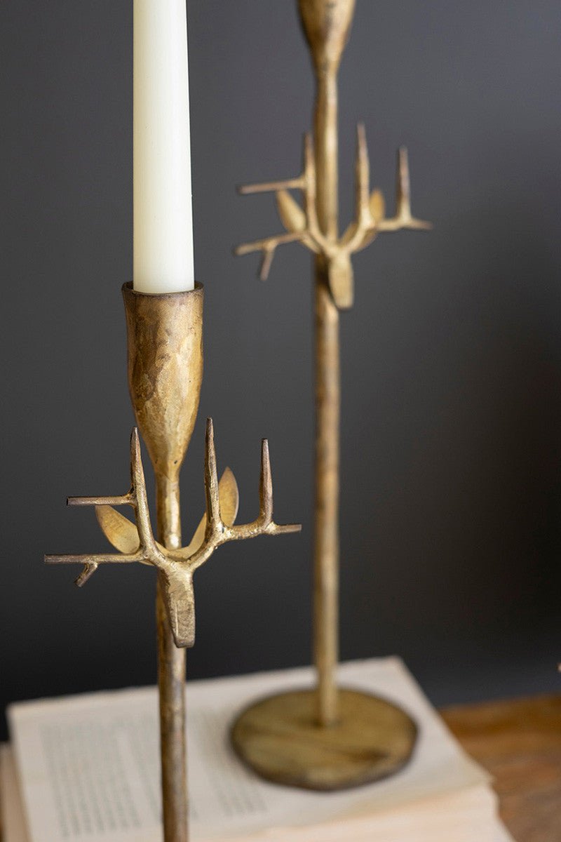 Forged Iron Deer Taper Holders - Antique Gold Set Of 3 By Kalalou | Candle Holders | Modishstore - 3