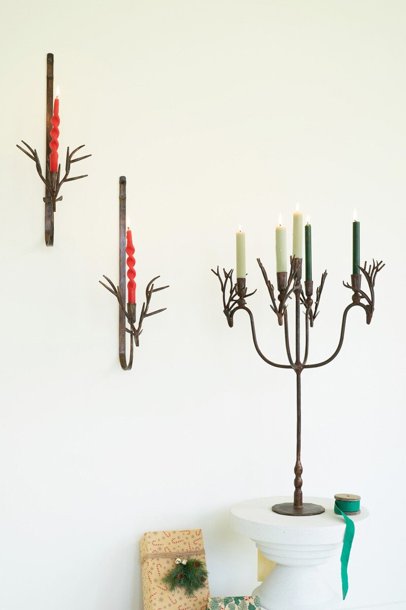 Forged Rustic Brass Deer Candelabra By Kalalou
