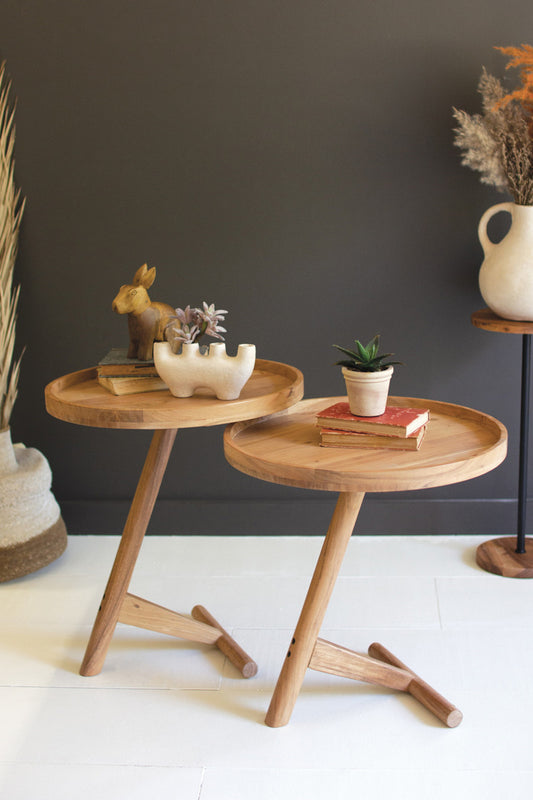 Acacia Wood Tray Tables Set Of 2 By Kalalou | Side Tables | Modishstore