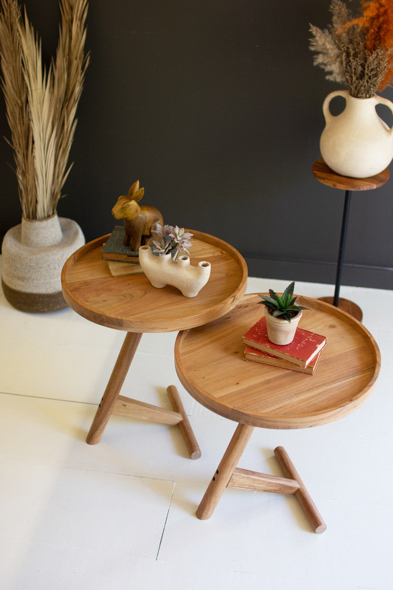Acacia Wood Tray Tables Set Of 2 By Kalalou | Side Tables | Modishstore - 2