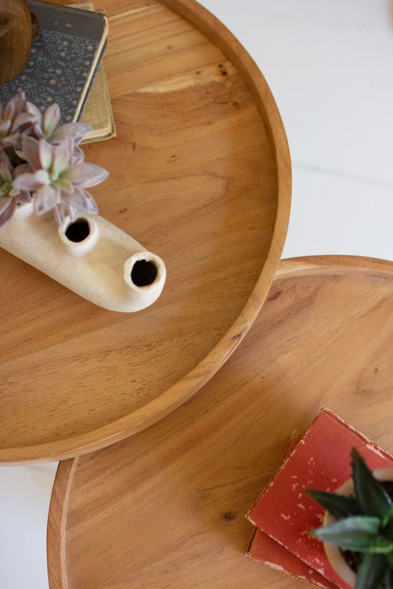 Acacia Wood Tray Tables Set Of 2 By Kalalou | Side Tables | Modishstore - 4