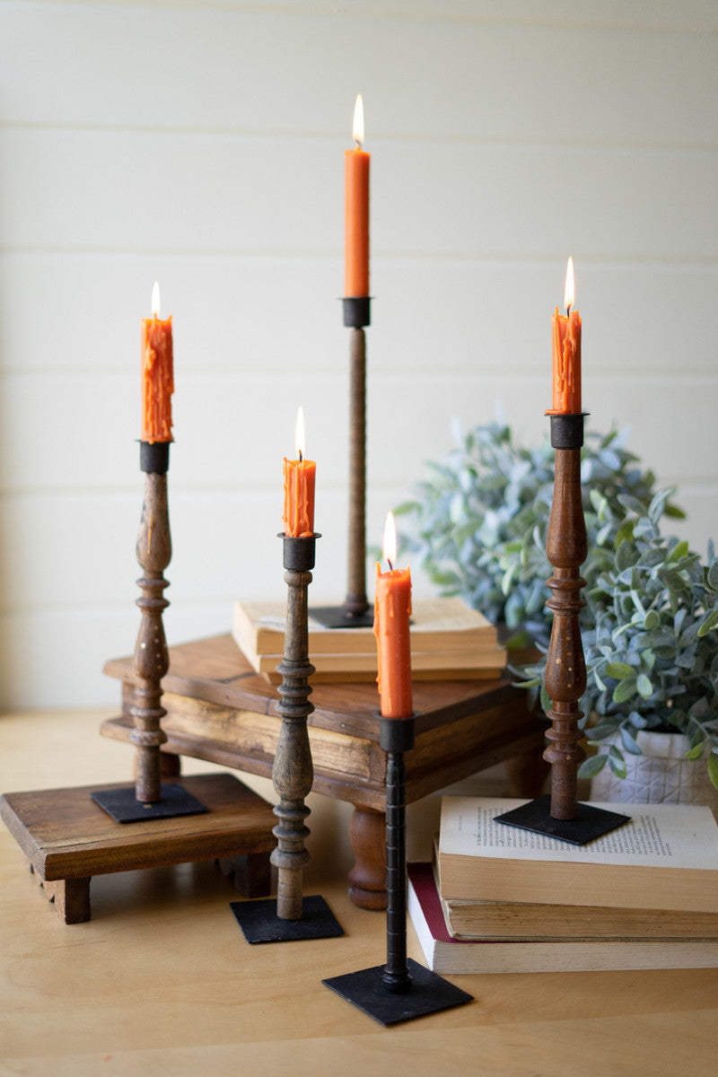 Set 5 Re-Purposed Wood Spindle Taper Candle Stands - Asst By Kalalou | Candle Holders | Modishstore - 3