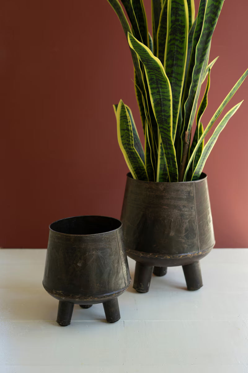 Set Of Two Hand - Hammered Iron Planters With Legs By Kalalou