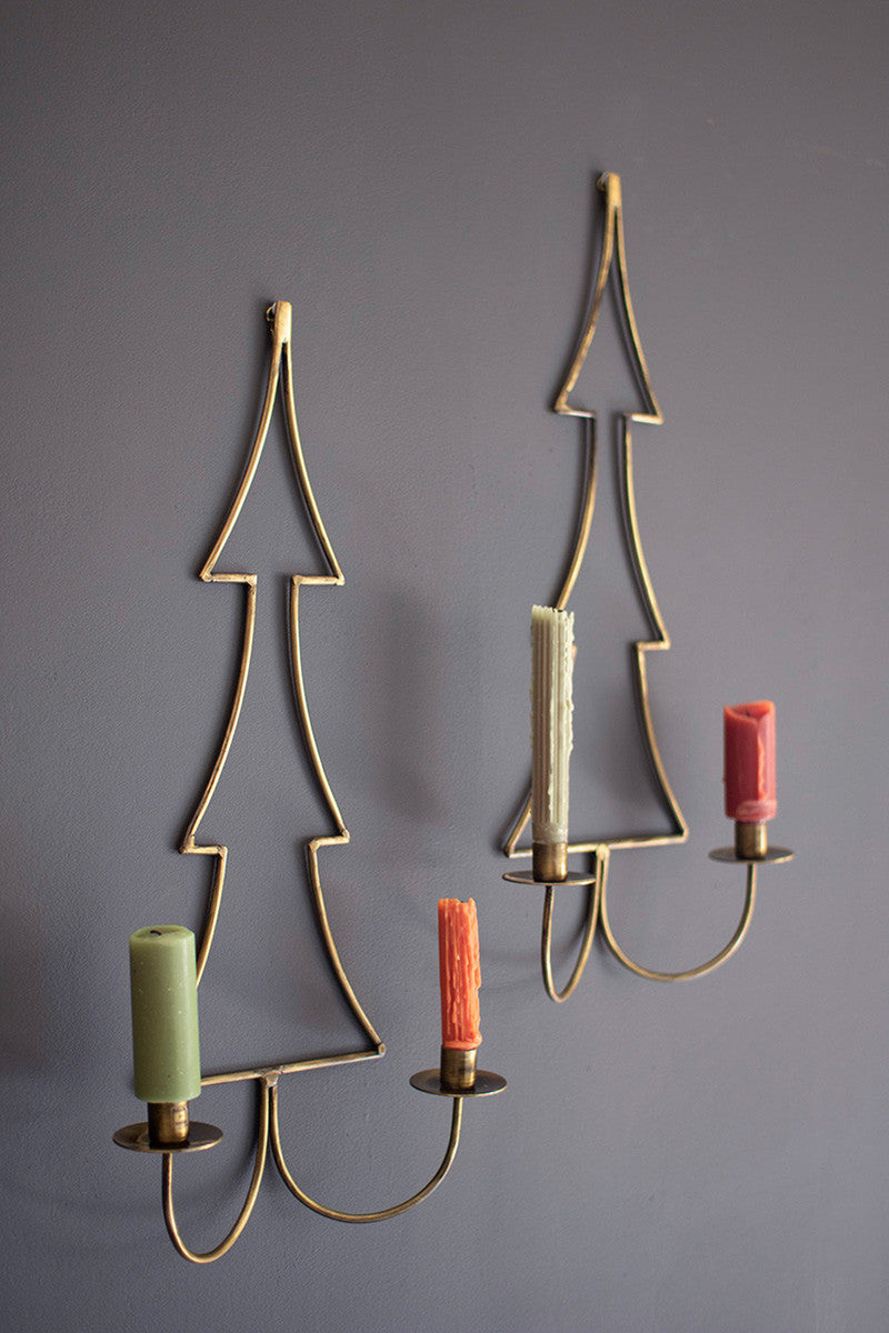 Antique Brass Christmas Tree Wall Candle Sconces Set Of 2 By Kalalou | Christmas Trees | Modishstore - 3