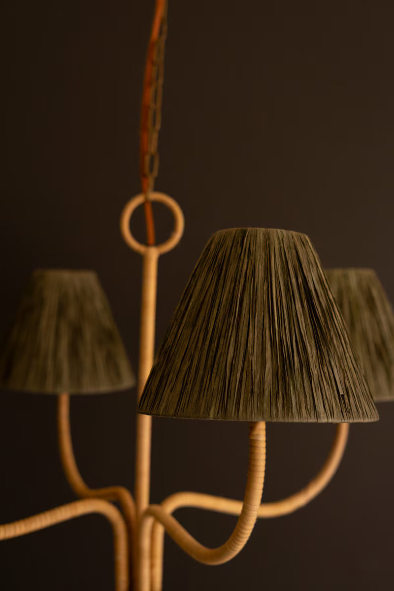 Rattan-Wrapped Chandelier With Raffia Shade By Kalalou