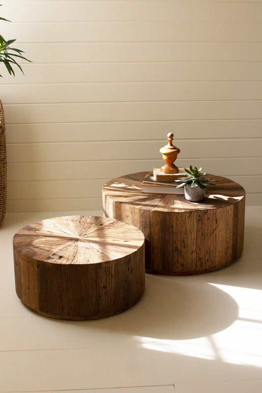 Recycled Wood Round Coffee Tables Set Of 2 By Kalalou | Coffee Tables | Modishstore
