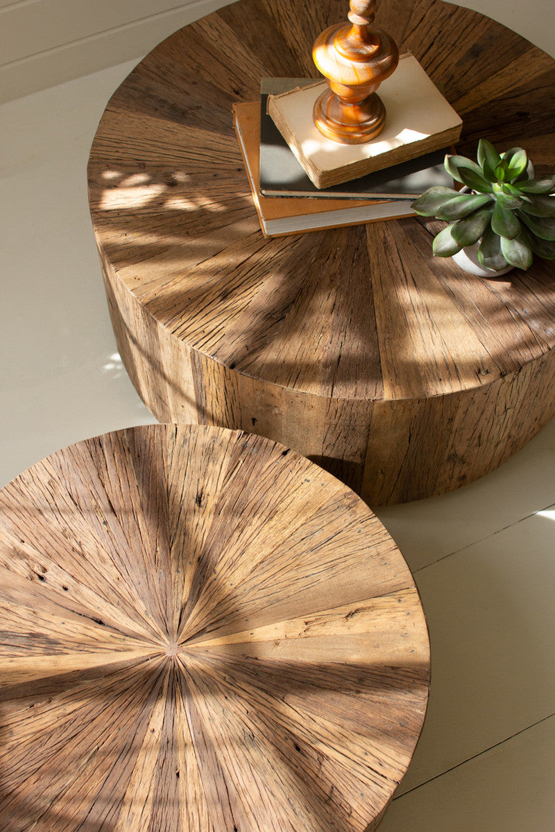 Recycled Wood Round Coffee Tables Set Of 2 By Kalalou | Coffee Tables | Modishstore - 3