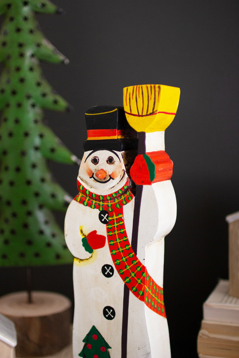 Painted Wooden Snowman Sculpture By Kalalou | Sculptures | Modishstore - 3