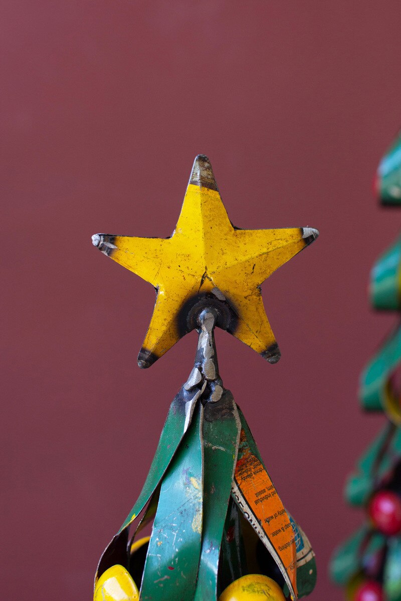Set Of Two Recycled Metal Christmas Trees W Apples & Lemons By Kalalou