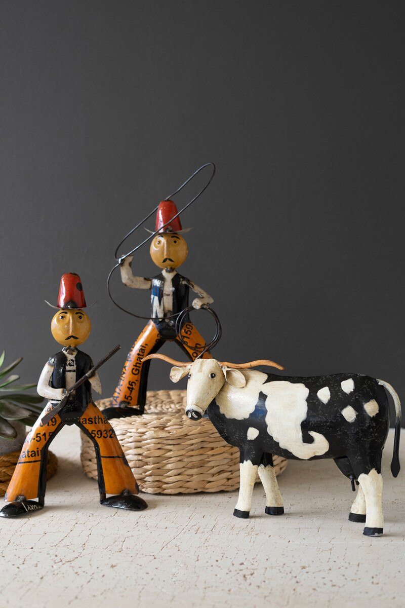 Set Of Two Reclaimed Metal Cowboys By Kalalou