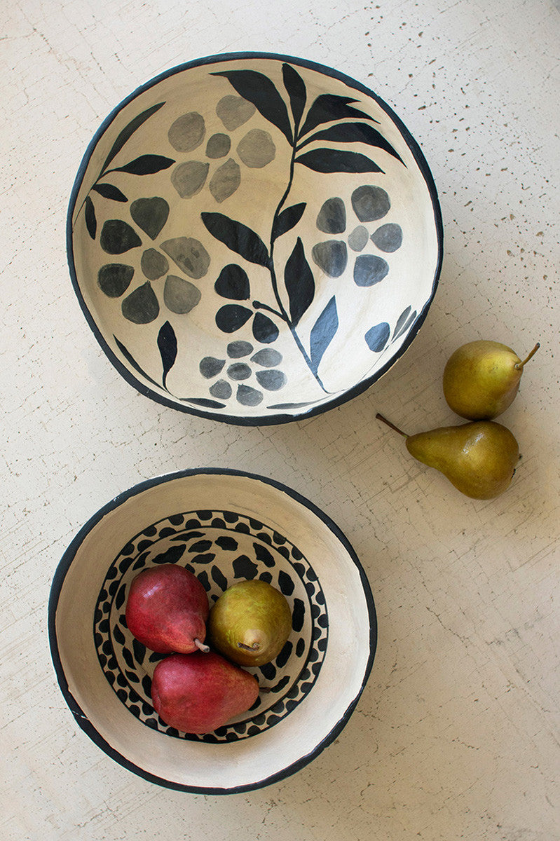 Set Of Two Black And White Paper Mache Bowls By Kalalou | Decorative Bowls | Modishstore - 2