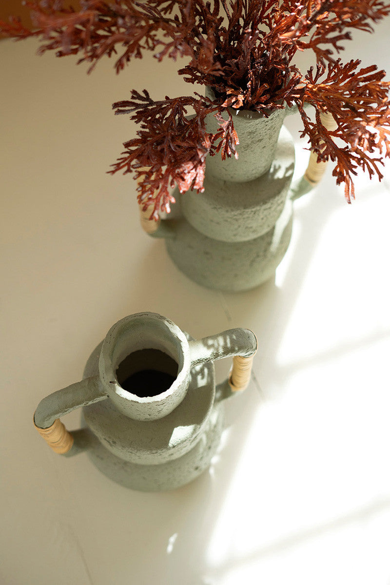 Set Of Two Paper Mache Vases With Cane Handles - Mint By Kalalou | Vases | Modishstore - 3