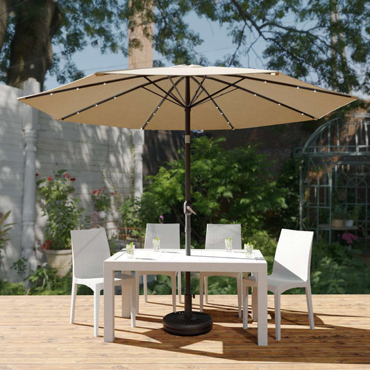 LeisureMod Sierra Modern 9 ft Steel Market Patio Umbrella With Solar Powerd LED & Tilt | Umbrellas | Modishstore